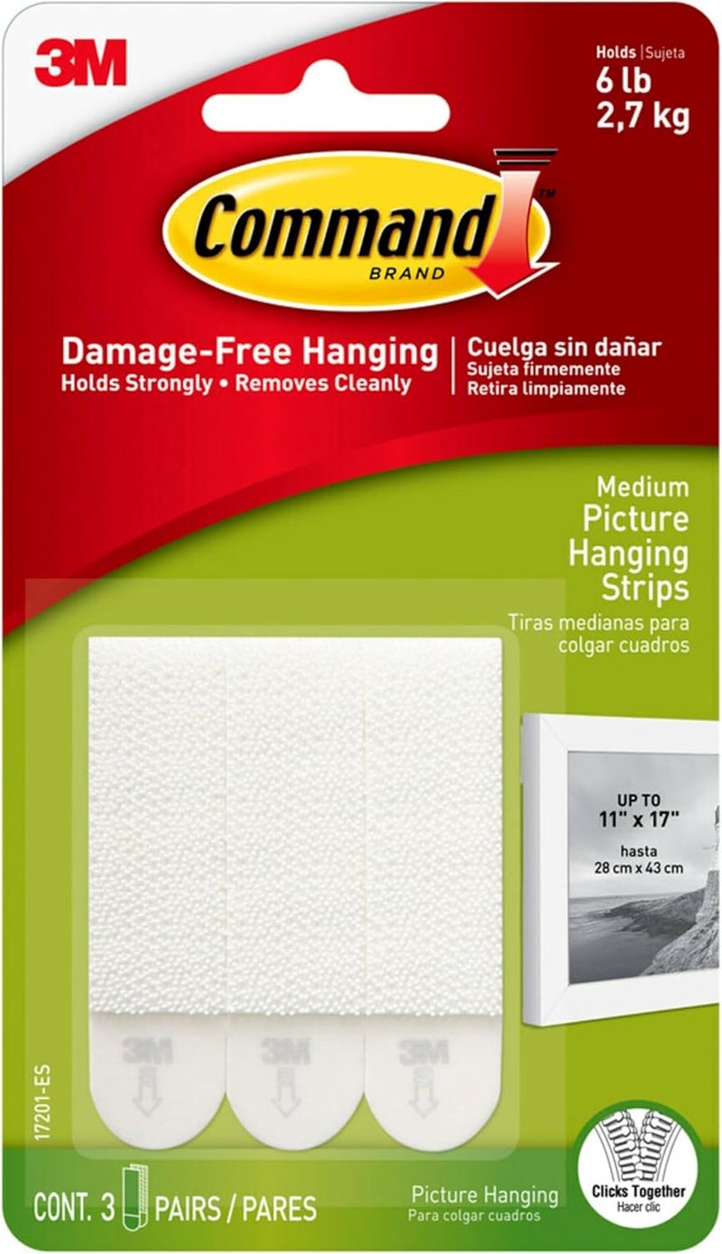 Command Medium Picture Hanging Strips - 3 Pairs, White, Damage-Free Hanging - Image 1