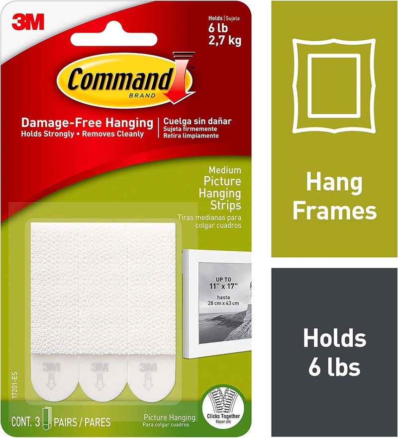 Command Medium Picture Hanging Strips - 3 Pairs, White, Damage-Free Hanging - Image 2