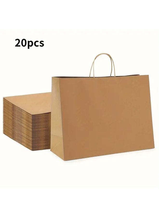 20 قطعة من أكياس الهدايا الكبيرة من ورق الكرافت بمقابض، أكياس تسوق بنية قابلة لإعادة الاستخدام - Image 2