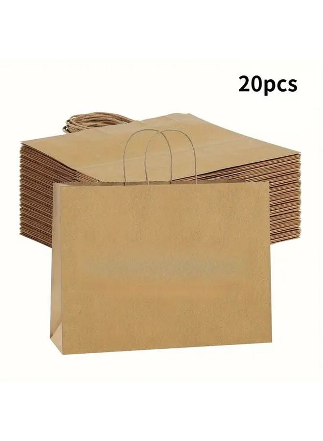20 قطعة من أكياس الهدايا الكبيرة من ورق الكرافت بمقابض، أكياس تسوق بنية قابلة لإعادة الاستخدام - Image 1