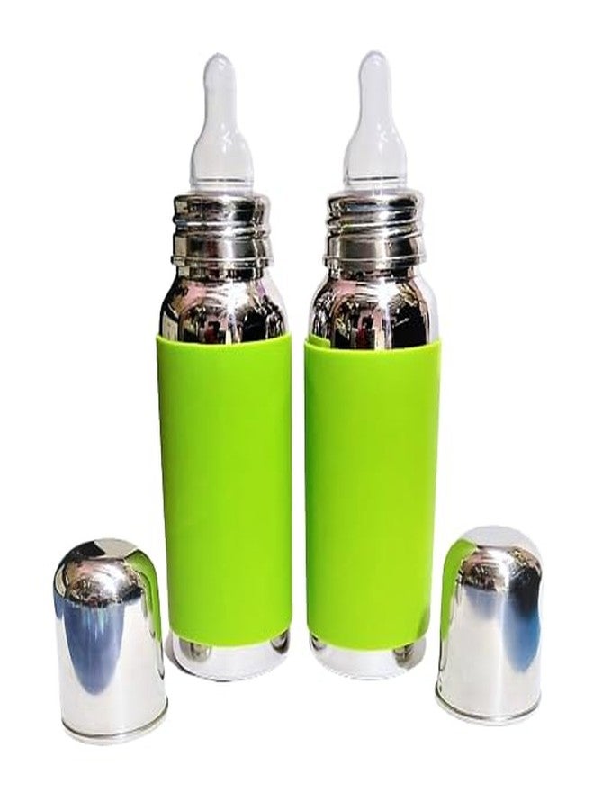 Smilynation Baby Stainless Steel 304 Grade Feeding Bottle with Internal matt Finish Bottle & Green Colour Silicone Grip for Baby Safety and Protect from Warn.(1 Piece) - Image 4
