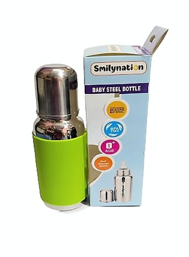 Smilynation Baby Stainless Steel 304 Grade Feeding Bottle with Internal matt Finish Bottle & Green Colour Silicone Grip for Baby Safety and Protect from Warn.(1 Piece) - Image 2