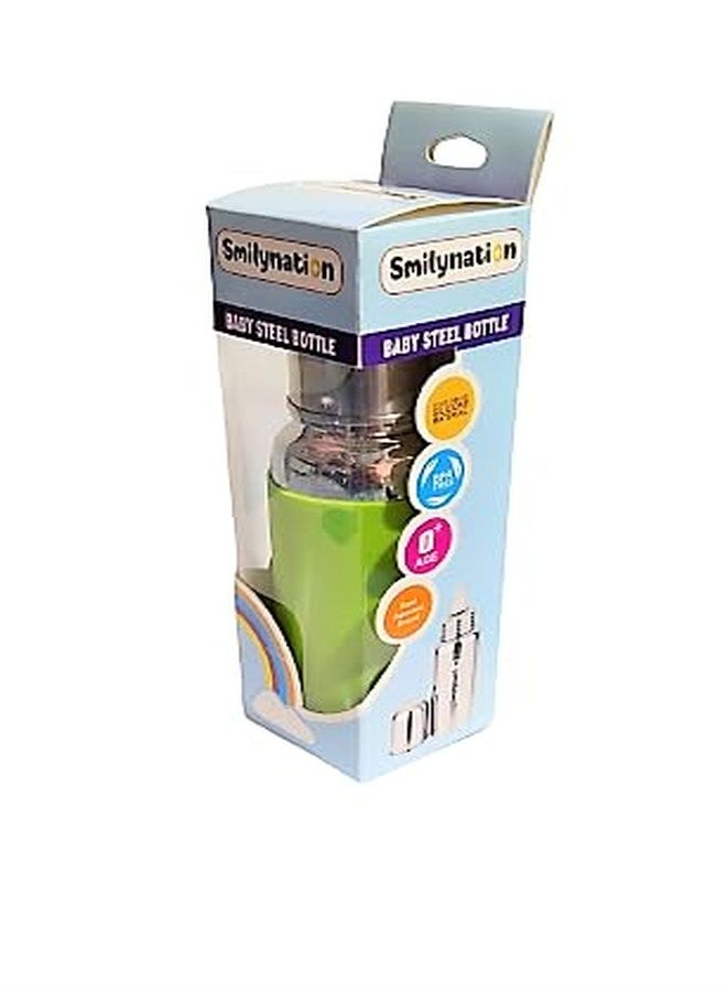 Smilynation Baby Stainless Steel 304 Grade Feeding Bottle with Internal matt Finish Bottle & Green Colour Silicone Grip for Baby Safety and Protect from Warn.(1 Piece) - Image 5