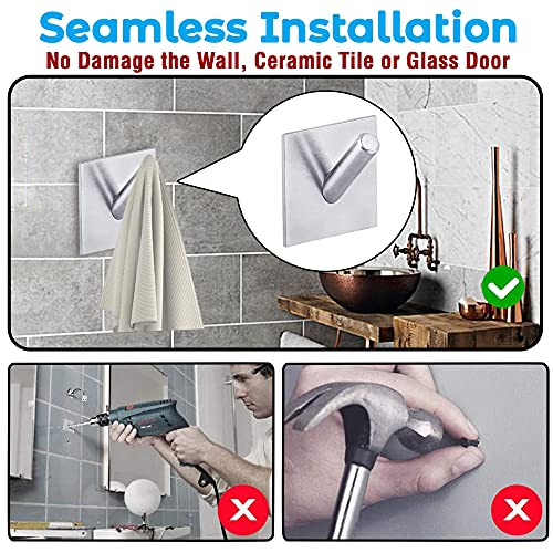 DOCOSS Pack of 6 Steel Self Adhesive Hooks for Wall Strong Sticker Hooks Door Hanger Wall Hooks Self Adhesive Hooks Holder for Bathroom,Kitchen -Holds Upto 3 kg (Silver -Brush) - Image 2