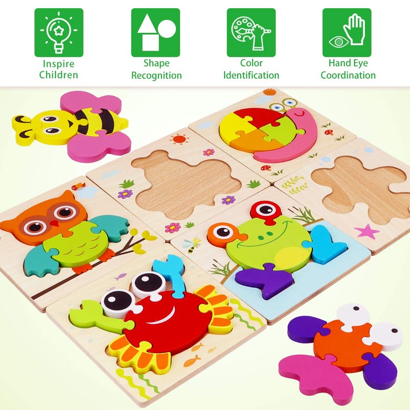 Dreampark Wooden Montessori Puzzles for Toddlers Kids: Toddler Puzzles for 1-3 Montessori Toys for 1 2 3 Year Old Girls Boys Baby - Kids Puzzle Ages 2-4 Preschool Learning Educational Toy - Image 2
