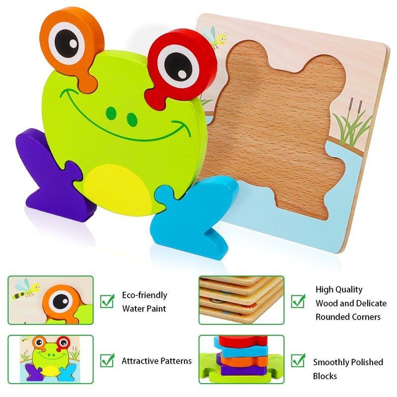 Dreampark Wooden Montessori Puzzles for Toddlers Kids: Toddler Puzzles for 1-3 Montessori Toys for 1 2 3 Year Old Girls Boys Baby - Kids Puzzle Ages 2-4 Preschool Learning Educational Toy - Image 3