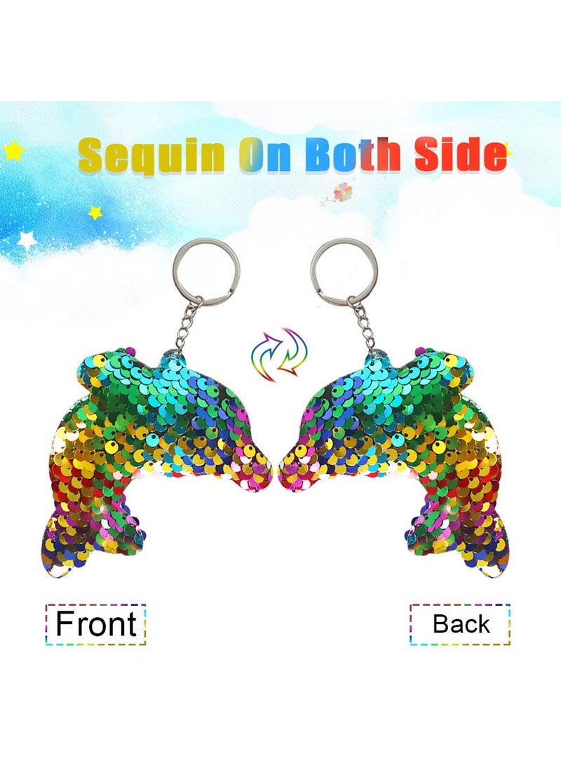SOLARAE Sequin Keychains, Reversible Mermaid Glitter Flip Keychains Animal Sequin Key Chains Theme Party Gift Bags for Kids' Birthday Party Favors Supplies 4 Styles, 20 Pcs - Image 2