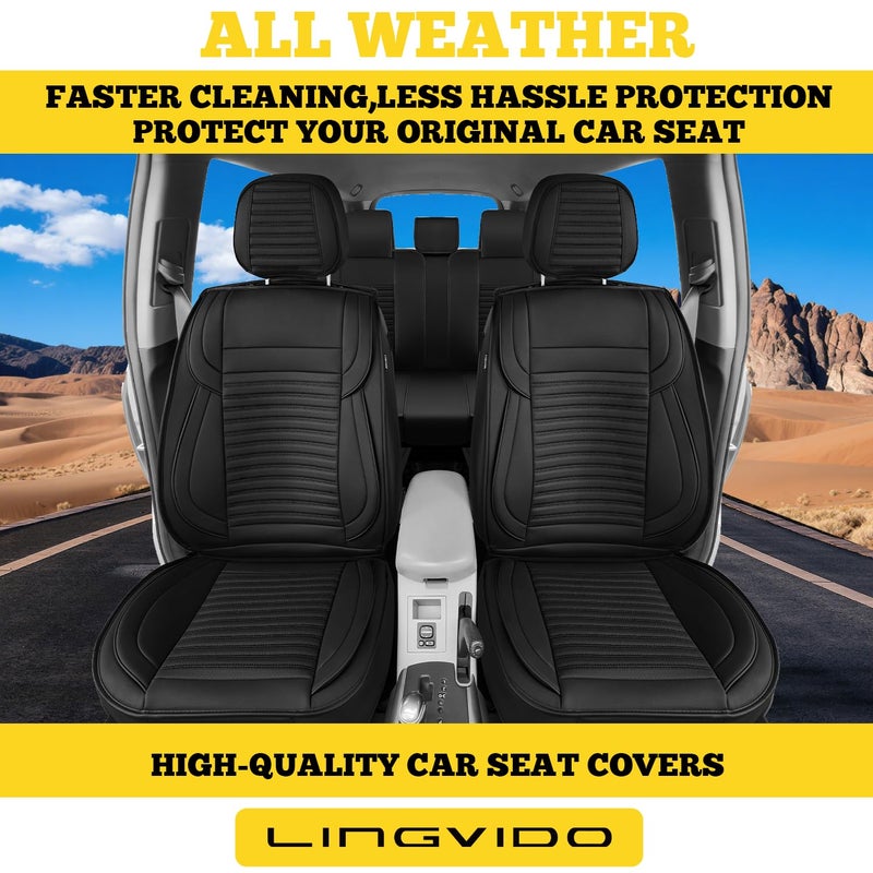 LINGVIDO Front Car Seat Covers, Faux Nappa Leather, Airbag Compatible and Waterproof Protectors for Sedans SUVs, Breathable Anti-Slip Interior for Commuters and Rideshare, Black - Image 3