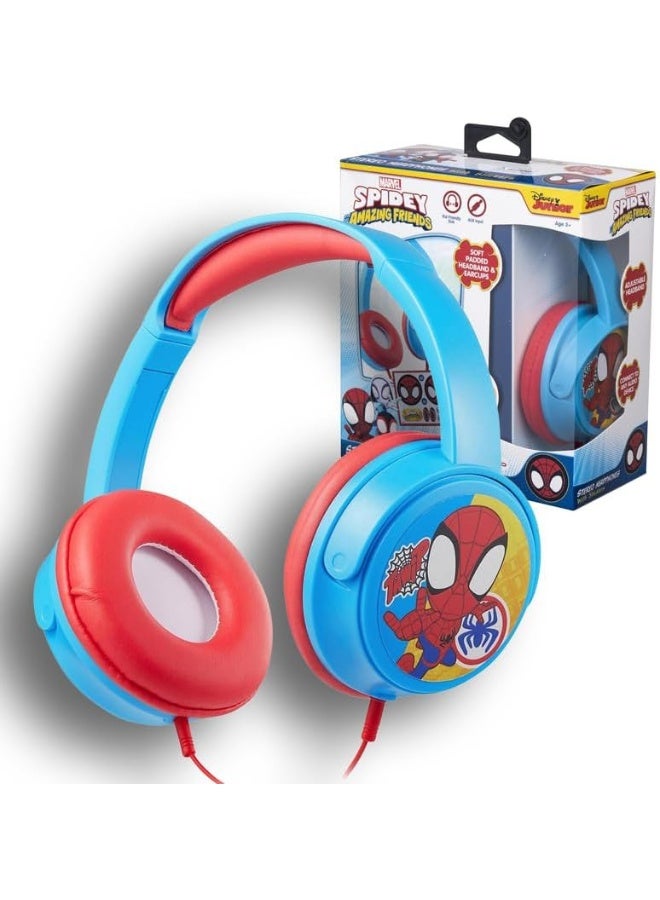 SMD Spidey and His Amazing Friends Auxiliary Headphones with Stickers | Wired kids headphones with easy plug-and-play aux cable, soft cushions, adjustable fit, and fun stickers for creative customization - Image 1