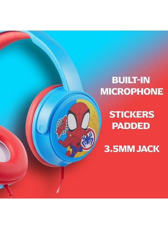 SMD Spidey and His Amazing Friends Auxiliary Headphones with Stickers | Wired kids headphones with easy plug-and-play aux cable, soft cushions, adjustable fit, and fun stickers for creative customization - Image 4