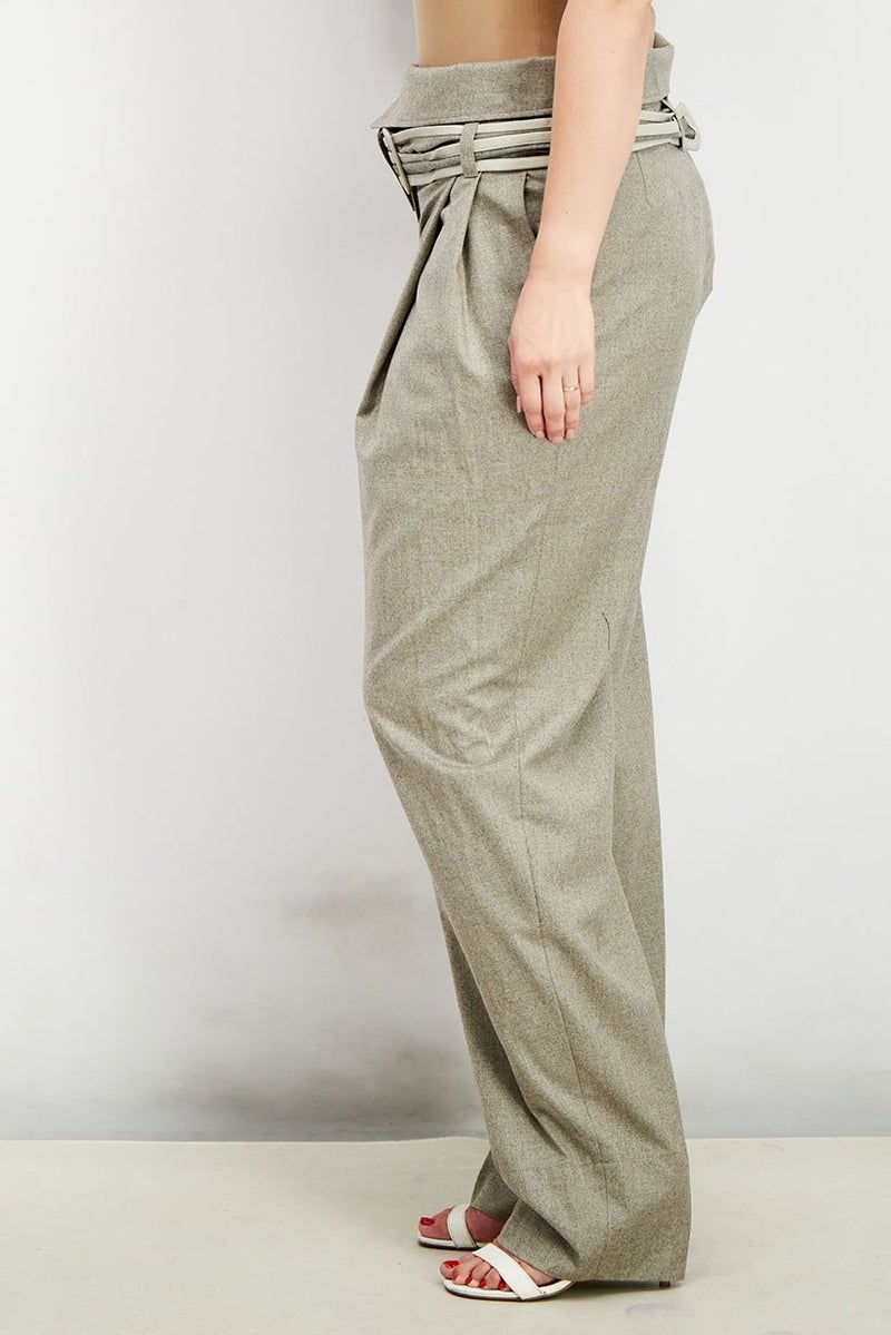 STELLA MCCARTNEY سروال نسائي بتصميم منتظم مزود بحزام، رمادي - Image 2