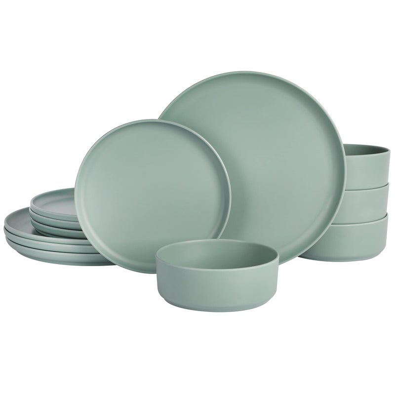 Gibson Home Canyon Crest Stackable Matte Melamine Set  Sage Green Service for Four 12pcs - Image 1