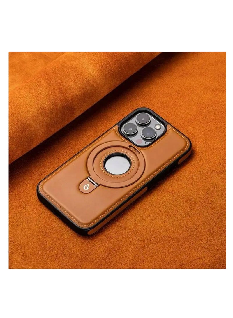Aookay For iPhone 16 Pro Standing Magsafe Case ,Premium Real Leather, Luxury, Elegant, Design Case Protective Shield Non-Slip Grip Vintage, Stitching Leather for Men & Women (Brown) - Image 2