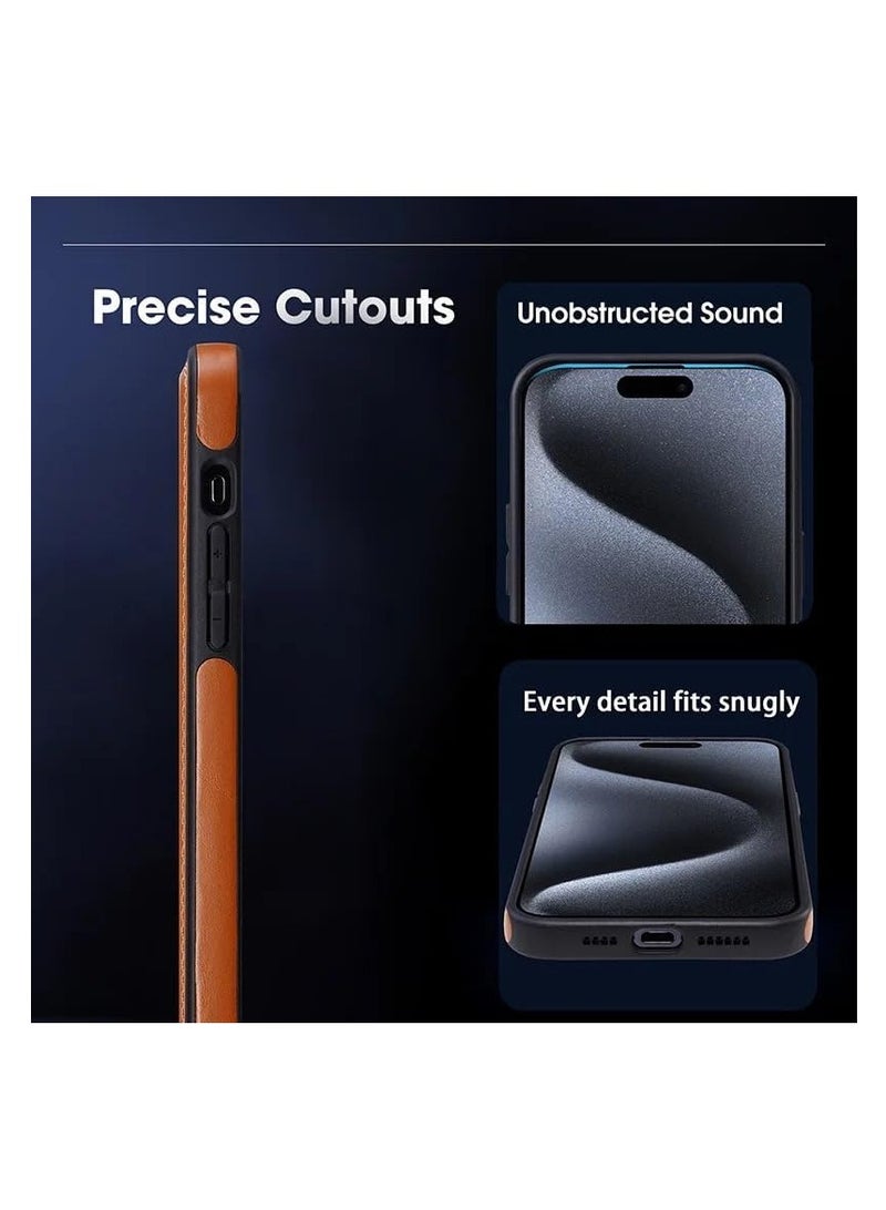 Aookay For iPhone 16 Pro Standing Magsafe Case ,Premium Real Leather, Luxury, Elegant, Design Case Protective Shield Non-Slip Grip Vintage, Stitching Leather for Men & Women (Brown) - Image 5