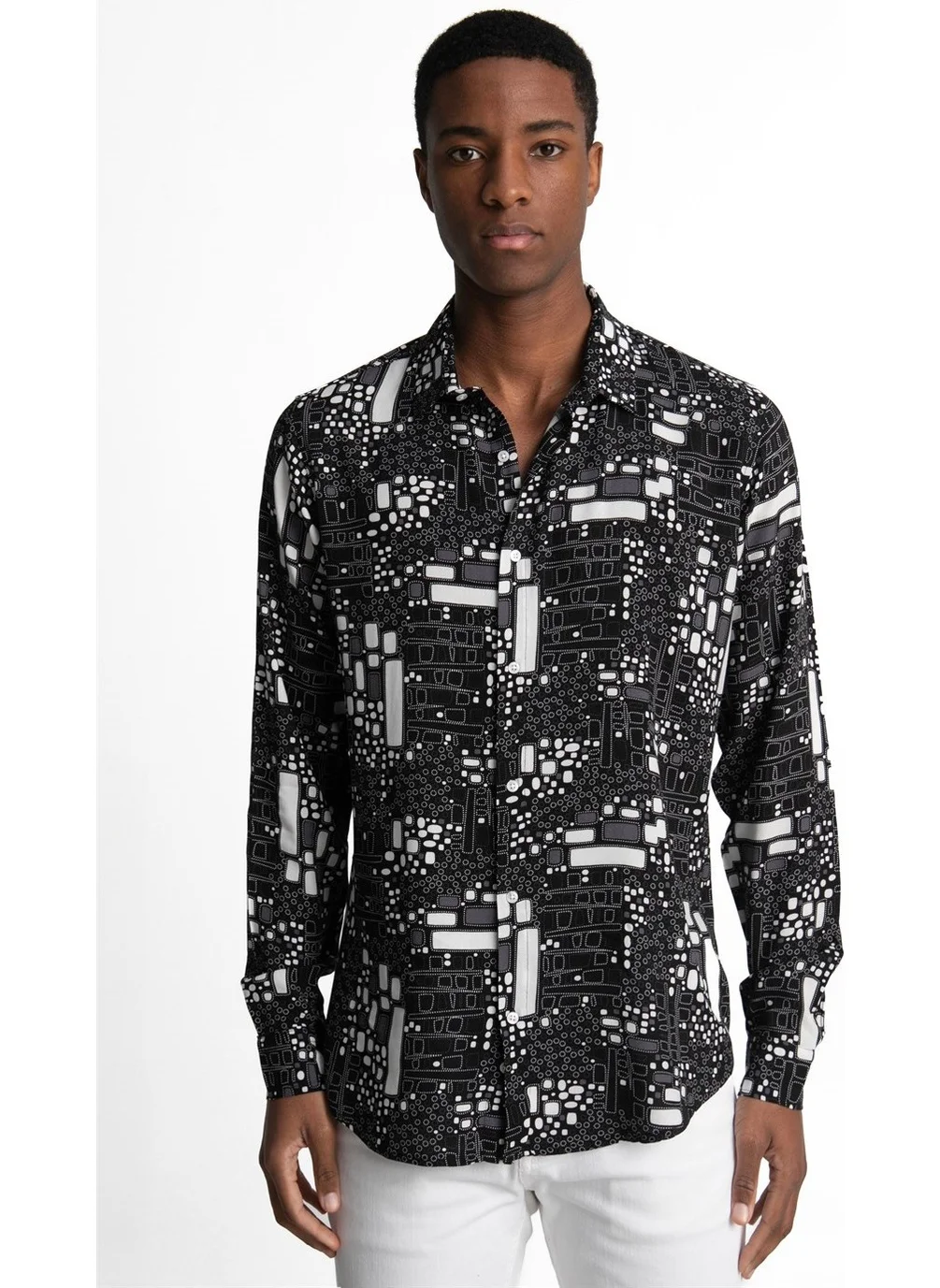 Tudors Slim Fit Slim Fit Long Sleeve Printed Pattern Viscose Tencel Sports Men's Shirt -