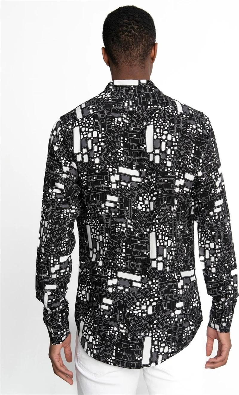 Tudors Slim Fit Slim Fit Long Sleeve Printed Pattern Viscose Tencel Sports Men's Shirt -