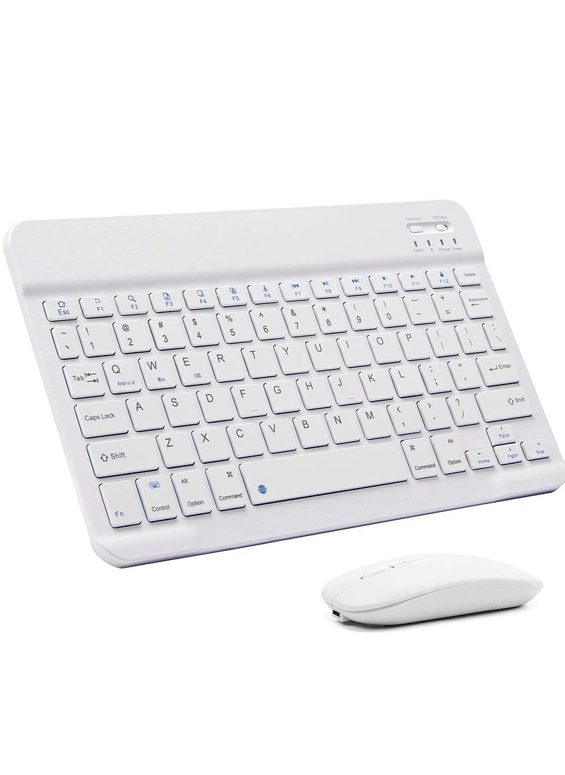 Ultra-Slim Bluetooth Keyboard and Mouse Combo Rechargeable Portable Wireless Keyboard Mouse Set for Apple iPad iPhone iOS 13 and Above Samsung Tablet Phone Smartphone Android Windows (White - Image 1