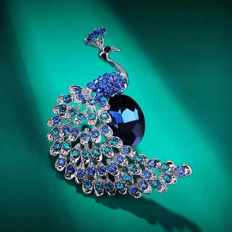 The Black Pearl Accessories Golden Blue Zirconic Peacock Brooch - Image 4