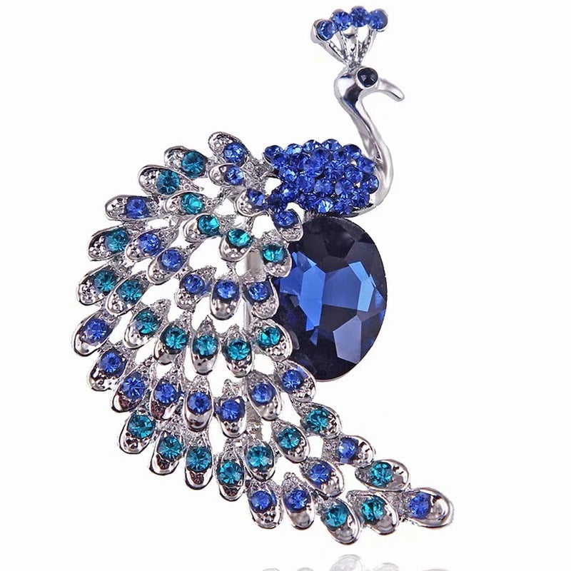 The Black Pearl Accessories Golden Blue Zirconic Peacock Brooch - Image 1