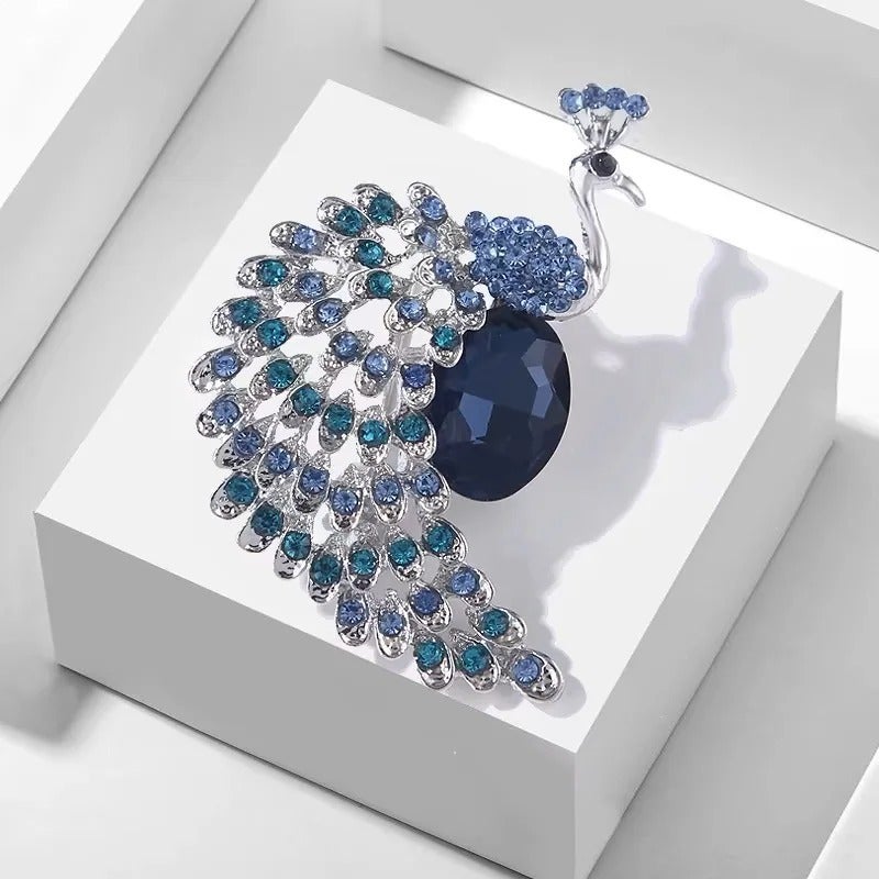 The Black Pearl Accessories Golden Blue Zirconic Peacock Brooch - Image 3