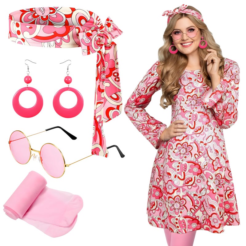 Janmercy 5 Pcs 70s Disco Outfit for Women Hippie Costumes Accessories 70s 80s Halloween Decades Party Cosplay(XXX-Large,Classic) - Image 1