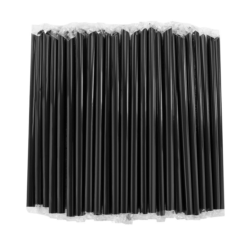 RENYIH 100 Pcs Black Boba Straws Jumbo Smoothie Straws Individually Wrapped Disposable Plastic Large Wide-mouthed Milkshake Drinking Straws(0.43"" Wide X 9.45"" Long)