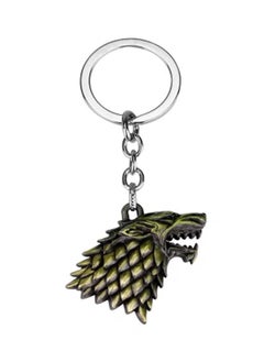Wolf Head Keychain,Alloy plated keychain,Game Of Thrones House Stark Wolf Head Key Ring,Gifts for Boy Girl Best Friend and Collection Silver/Green/Black
