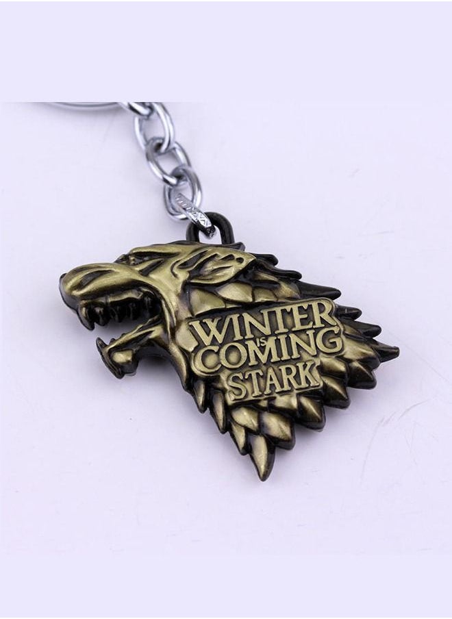 Generic - Wolf Head Keychain,Alloy plated keychain,Game Of Thrones House Stark Wolf Head Key Ring,Gifts for Boy Girl Best Friend and Collection Silver/Green/Black - Image 1
