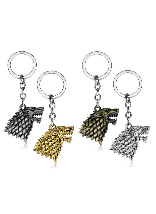 Generic - Wolf Head Keychain,Alloy plated keychain,Game Of Thrones House Stark Wolf Head Key Ring,Gifts for Boy Girl Best Friend and Collection Silver/Green/Black - Image 1