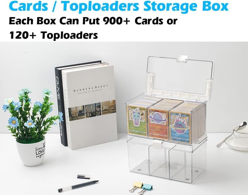 Excefore Trading Card Storage Box with Handles, Large Capacity Clear Plastic Playing Card Case for 900 Cards 120 Toploaders, Toploader Storage Box with Removable Dividers, Fit for Standard Card, Gift for Kid - Image 3
