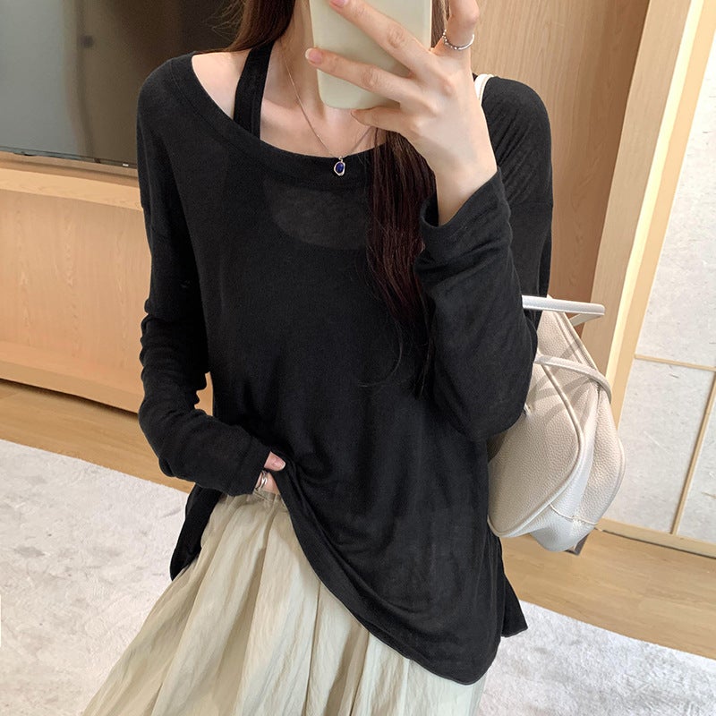 Chic Casual Thin Sleeveless Vest and T-Shirt Set for Spring/Summer oatmeal - Image 4
