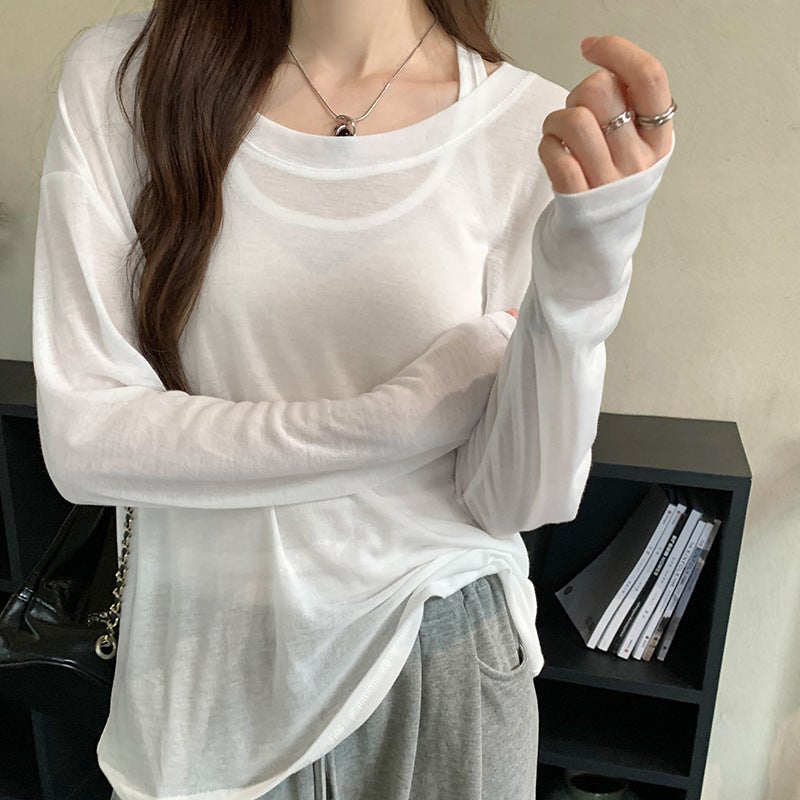 Chic Casual Thin Sleeveless Vest and T-Shirt Set for Spring/Summer oatmeal - Image 2
