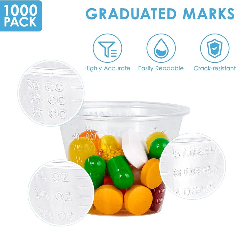 Lilymicky 1000 Pack Disposable Medicine Cups (1 oz), Medical Plastic Measuring Cups For Medical Purposes, or Mixing and Measuring Resin, Epoxy, DIY Arts & Crafts, Paint, Cooking - Image 3