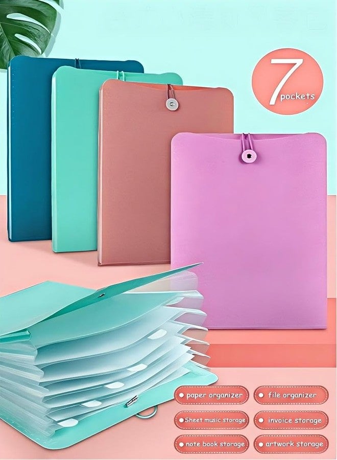 Eitonbu Vertical Expanding Accordion Folder with 7 Pockets Paperwork Organizer Document Wallet Briefcase Business File Organizer Bag A4 Letter Size Elastic Rope Closure Light Blue - Image 4