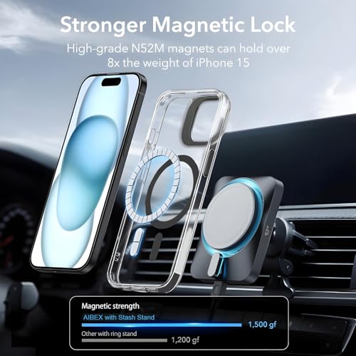 AIBEX Back Cover for iPhone 15 | Transparent Slim Case with Built-in Camera Stand | Mag-Saf Compatible | Shockproof | Scratch Resistant | Lightweight Protective Cover - Black - Image 5