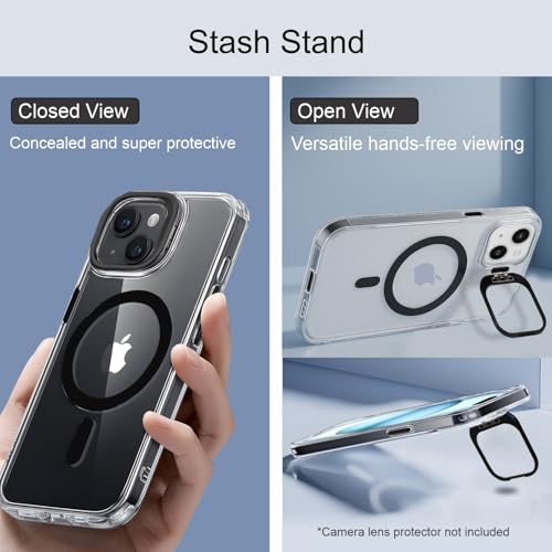 AIBEX Back Cover for iPhone 15 | Transparent Slim Case with Built-in Camera Stand | Mag-Saf Compatible | Shockproof | Scratch Resistant | Lightweight Protective Cover - Black - Image 3
