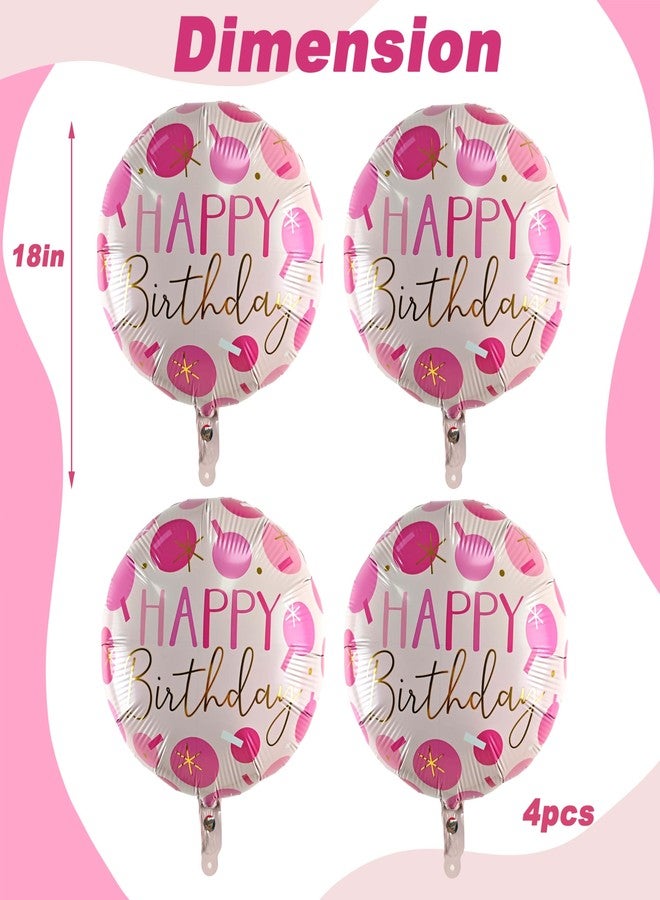 CHANGZHONG 4pcs Pink Aluminum Film Balloon 18inch Happy Birthday Round Balloon Suitable for Girl Princess Birthday Party Decoration - Image 2