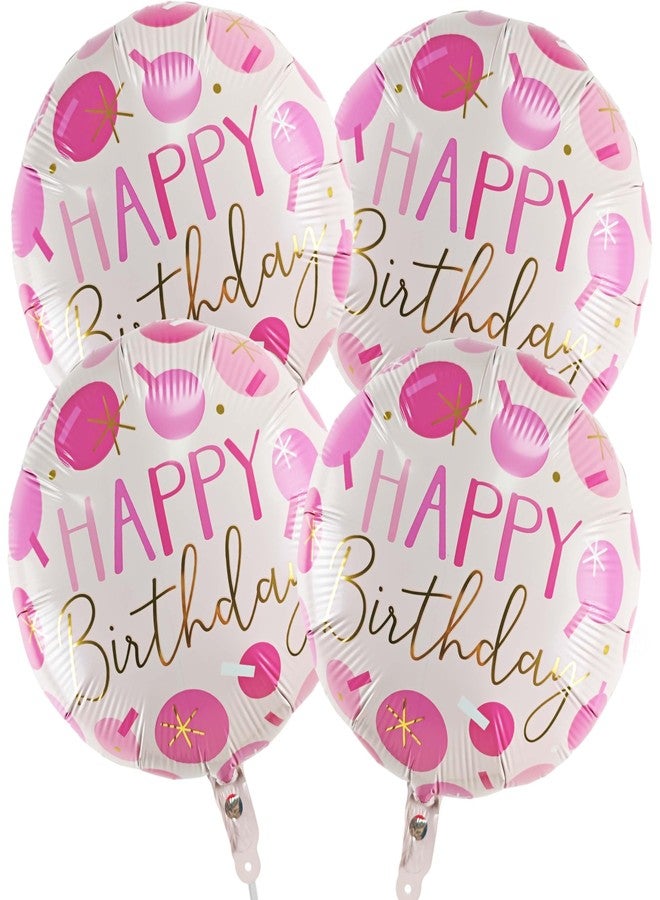CHANGZHONG 4pcs Pink Aluminum Film Balloon 18inch Happy Birthday Round Balloon Suitable for Girl Princess Birthday Party Decoration - Image 1