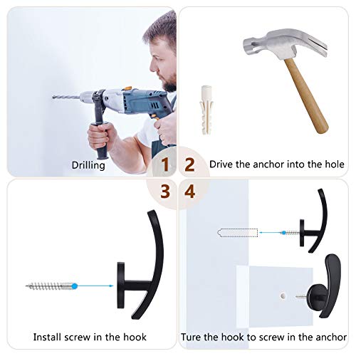 Furge 4 Pieces Curtain Holdback,Wall Mounted Hooks Drapery Tiebacks with Screws Metal Decorative Curtain Holdbacks Decorative Window Drapery Holder Curtain Hooks (Black) - Image 4