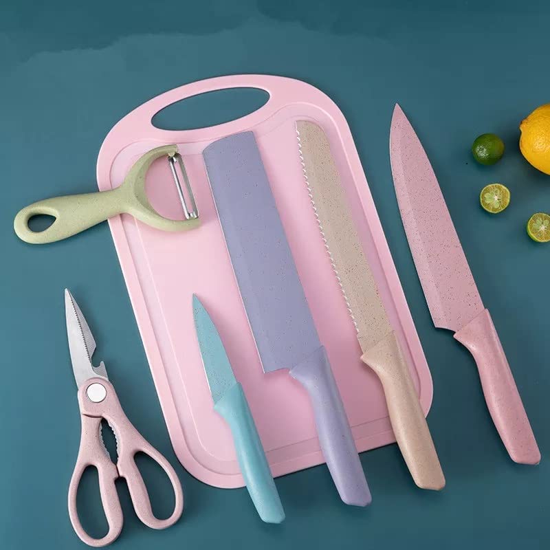 Kitchen Sharp Kitchen Sharp Knife Set Stainless Steel Household Kitchen Knife Straw 6 PCS Chef Knife Set with Chopping Board  - Image 2