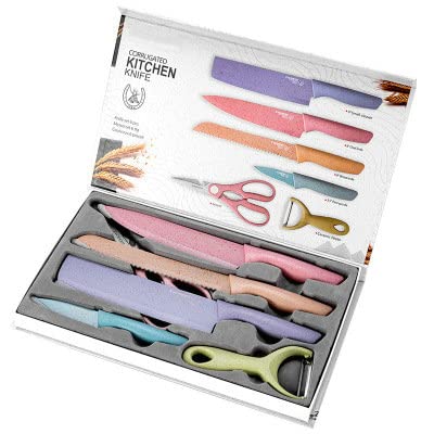 Kitchen Sharp Kitchen Sharp Knife Set Stainless Steel Household Kitchen Knife Straw 6 PCS Chef Knife Set with Chopping Board  - Image 4