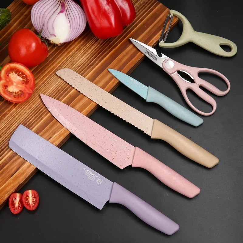 Kitchen Sharp Kitchen Sharp Knife Set Stainless Steel Household Kitchen Knife Straw 6 PCS Chef Knife Set with Chopping Board  - Image 3
