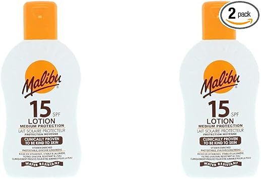 Malibu كريم واقي من الشمس SPF 15 لوشن حماية متوسطة مقاوم للماء غني بالفيتامينات 200 مل عبوة من 2 - Image 1