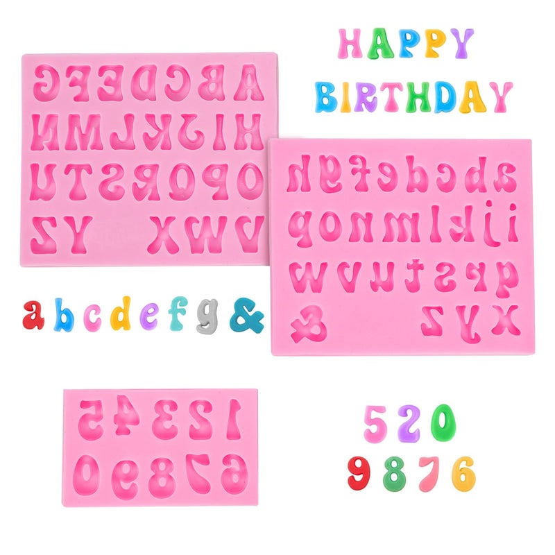 YunKo 3Pack Silicone Fondant Letters Molds and Numbers Molds 0-9 Numbers and 26 Letters Silicone Fondant Chocolate Clay Molds for Decorating Cake Candy Chocolate DIY Cake Decorating - Image 1