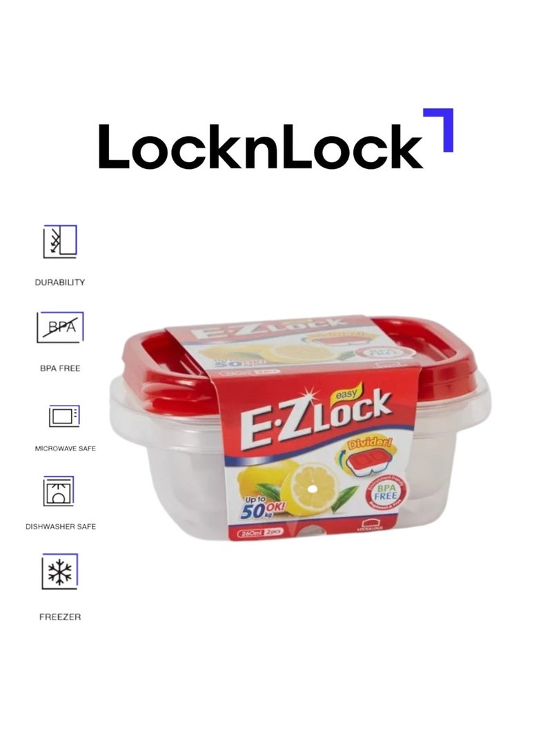 LOCK & LOCK LocknLock EzLock Rectangle Container Set - 260ml (Set of 2), Clear Base, Stackable, Microwave-Safe  - Image 1