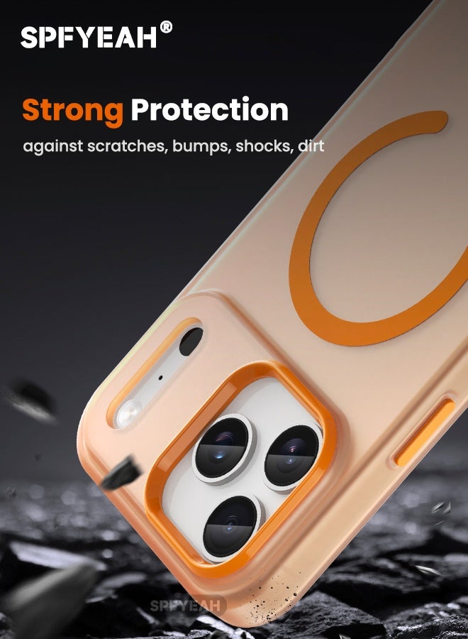 اس بي اف يا. [3 في 1] جراب iPhone 17 Pro Max مع واقي شاشة زجاجي مقوى عالي الدقة وواقي عدسة الكاميرا، متوافق مع MagSafe، مقاوم للصدمات ومضاد للسقوط والانزلاق، جراب صلب غير لامع نحيف مناسب لهاتف iPhone 17 Pro Max مقاس 6.9 بوصة، برتقالي شفاف - Image 4