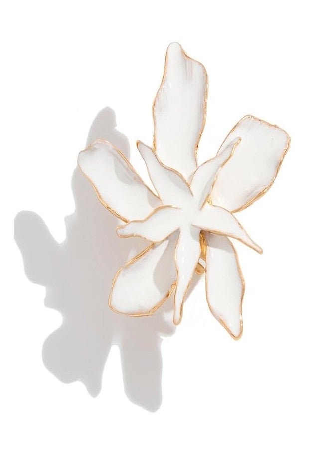 خاتم بينغيونغ تشانغ ديزي مطلي بالمينا للنساء، بوهيمي، مطلي بالذهب، مصنوع من الفولاذ المقاوم للصدأ، قابل للتعديل، مفتوح، أبيض، مزين بزهرة، رقيق، لا يصدأ، قابل للتكديس، كبير الحجم، مجوهرات-C - Image 1