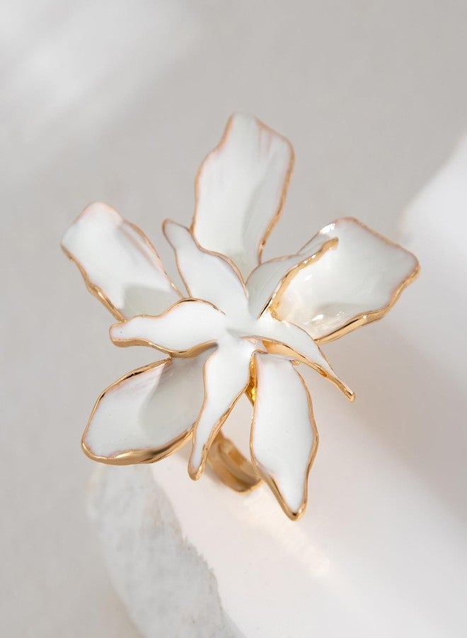 خاتم بينغيونغ تشانغ ديزي مطلي بالمينا للنساء، بوهيمي، مطلي بالذهب، مصنوع من الفولاذ المقاوم للصدأ، قابل للتعديل، مفتوح، أبيض، مزين بزهرة، رقيق، لا يصدأ، قابل للتكديس، كبير الحجم، مجوهرات-C - Image 2