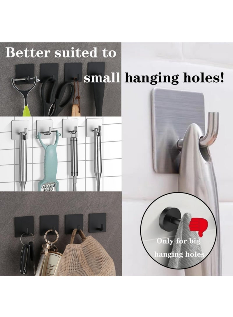 Mmmon 11 Pack Adhesive Hooks, 6 Different Types of Hooks set, for Hanging Towels, Loofah, Coat, Hat (Silver) - Image 4