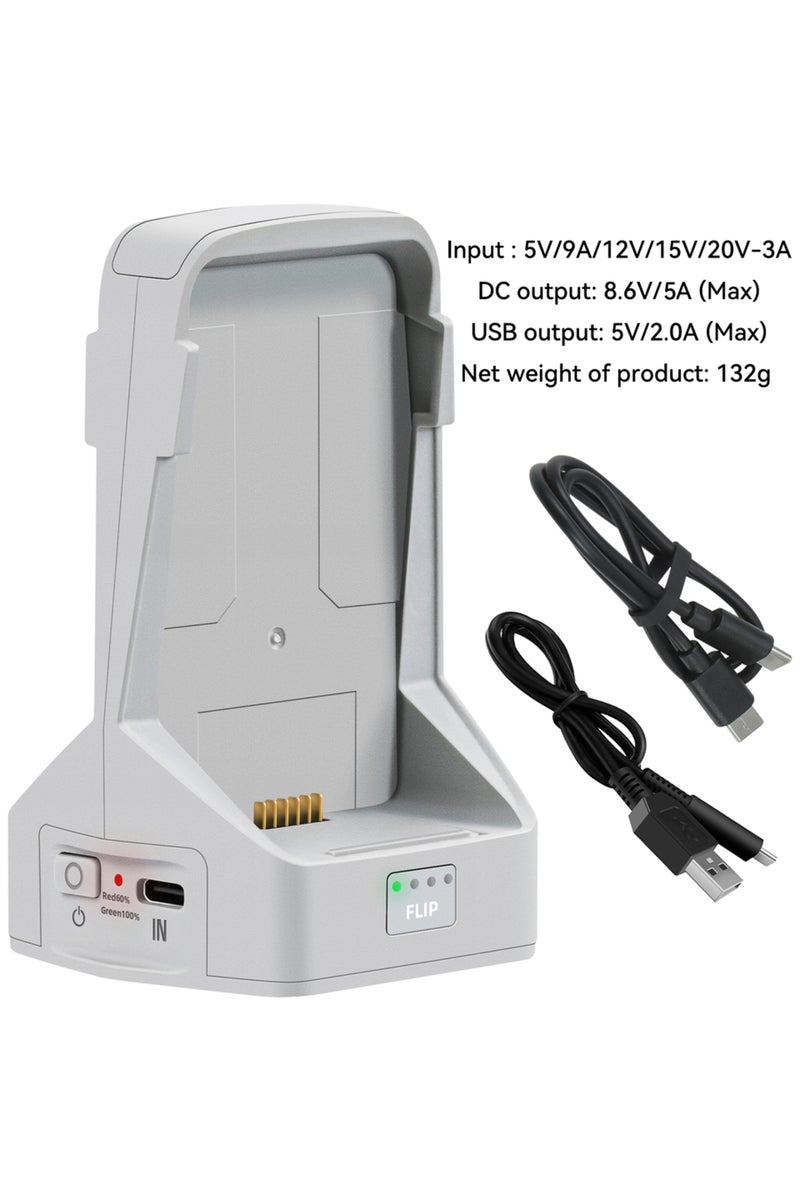 Light Grey For DJI FLIP Two-way Charging Hub Drone Battery Charger Butler Power Bank Charging 2 Batt